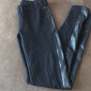 Black legging with leather tuxedo strip